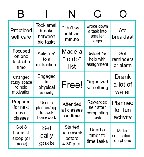 Time Management BINGO Card