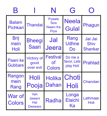 Funtime Holi Bingo Card