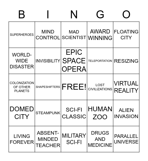 Science Fiction/Fantasy Reading Bingo Card