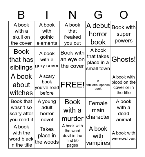 Horror/Suspense Reading Bingo Card