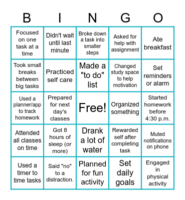 Time Management BINGO Card