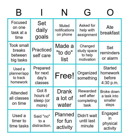 Time Management BINGO Card