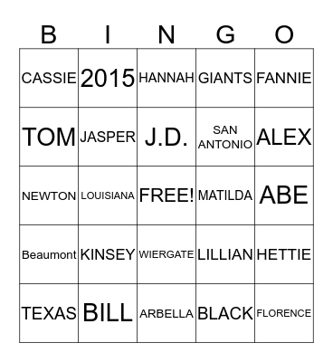 TRAYLOR FAMILY REUNION Bingo Card