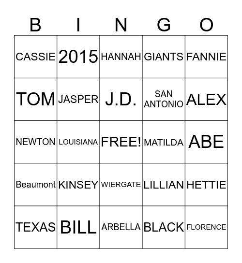 TRAYLOR FAMILY REUNION Bingo Card