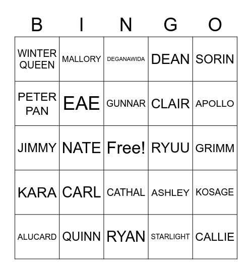 Shayne's World Bingo Card