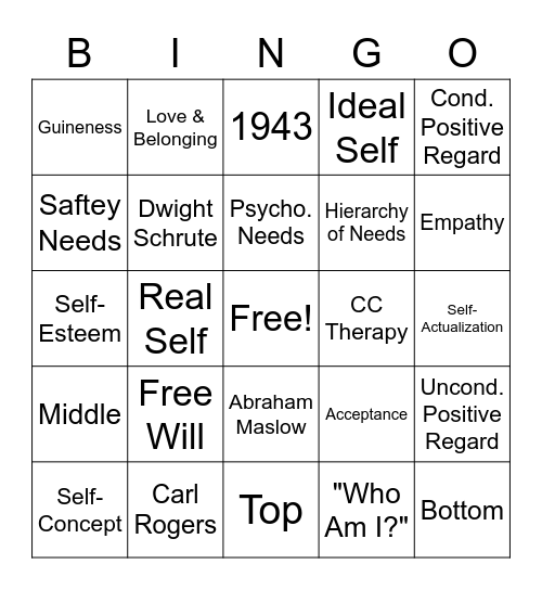Humanistic Perspective Bingo Card
