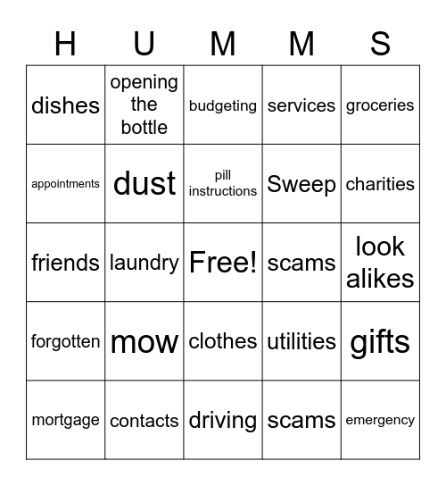 Long Term Care BINGO Card