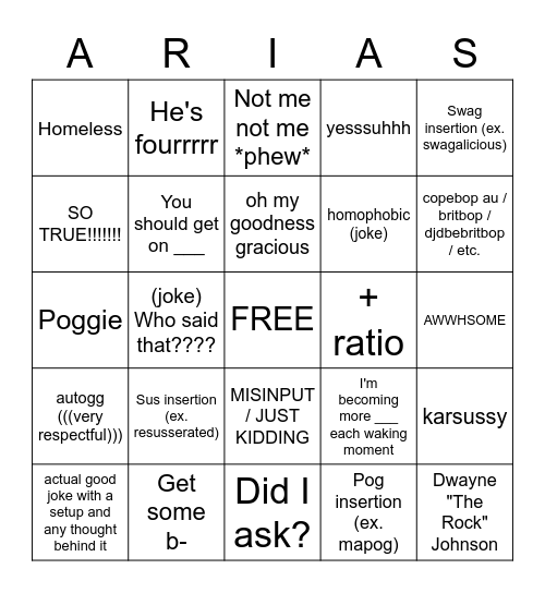 Swag Bingo Card