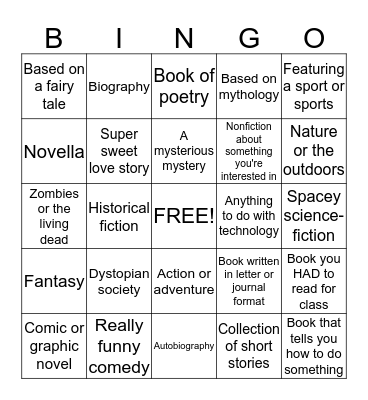 Genre Reading Bingo Card