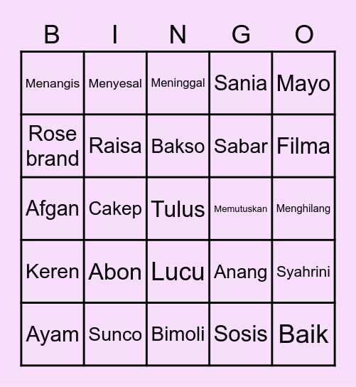 SZ Bingo Card