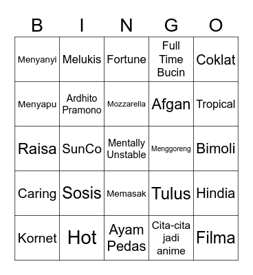 J's Board Bingo Card