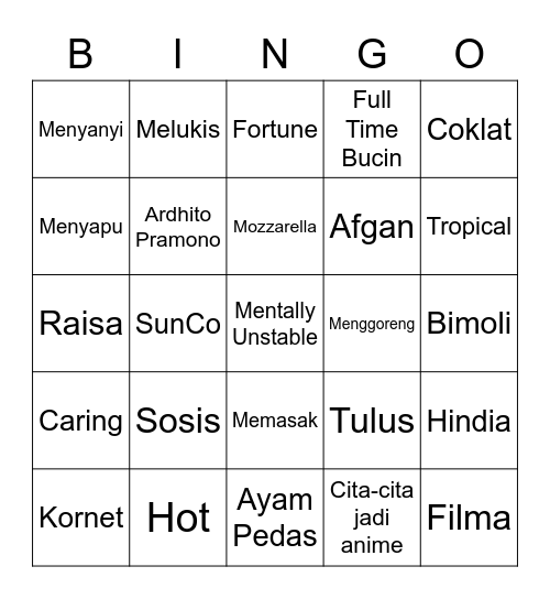 J's Board Bingo Card