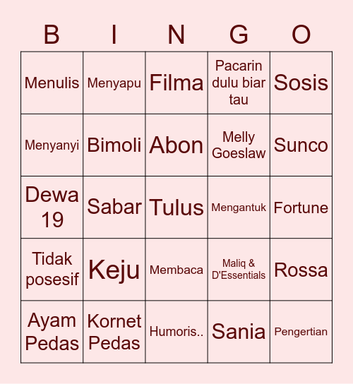 Jisoo’s Bingo Card