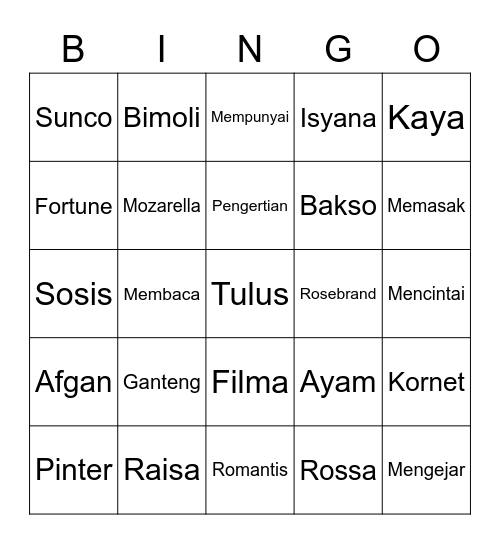 Bingo Board Bingo Card