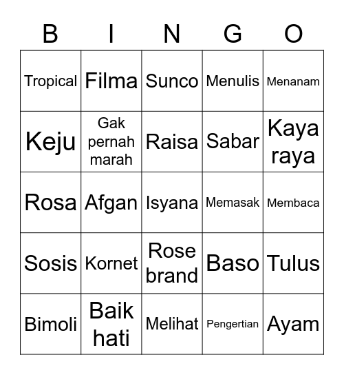 Krystal Bingo Card