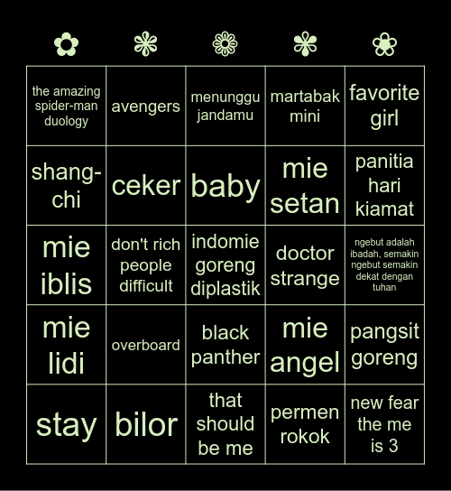 xee's Bingo Card