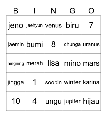 punya jeno Bingo Card