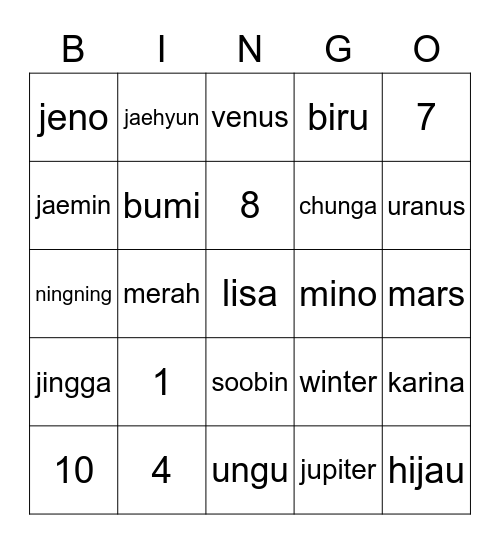 punya jeno Bingo Card