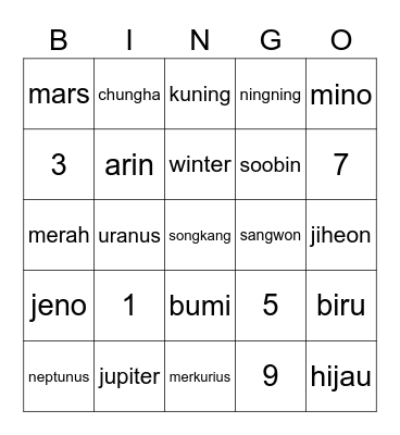Sangwon's Bingo Card