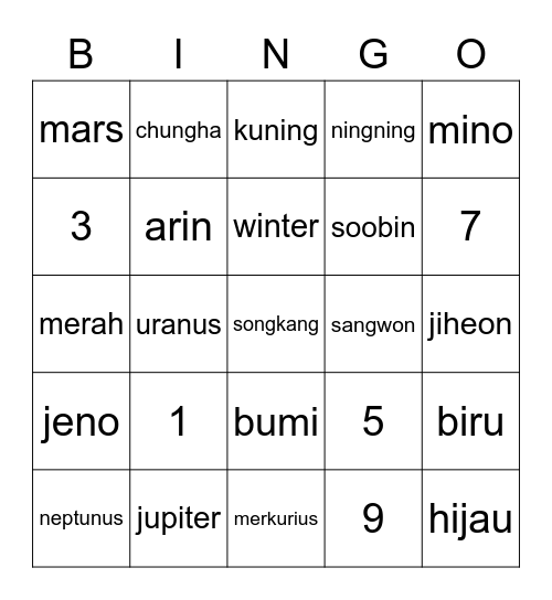 Sangwon's Bingo Card