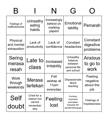 Burnout Bingo Card