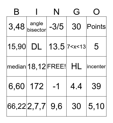 Geometry Chapters 4-5 Bingo Card