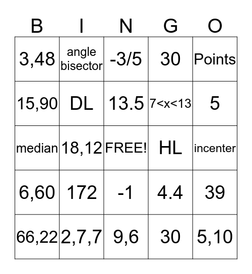 Geometry Chapters 4-5 Bingo Card