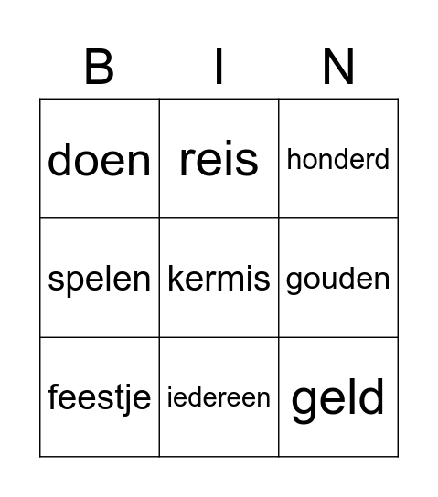 Tien miljoen Bingo Card