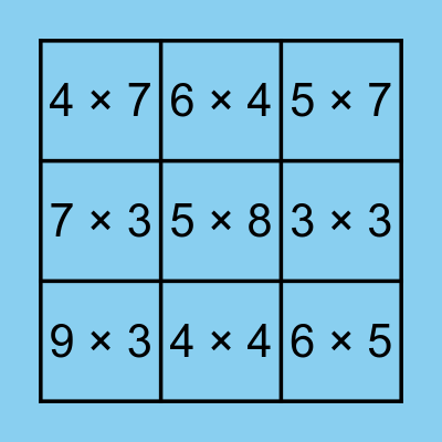 Jancen Memoracion Multiplication Bingo Card Bingo Card