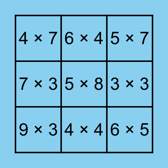 Jancen Memoracion Multiplication Bingo Card Bingo Card