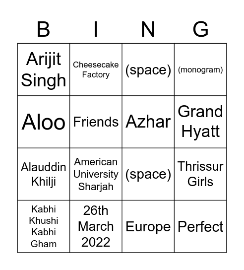 Untitled Bingo Card