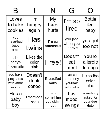 Baby Spritz Ice Breaker Bingo Card