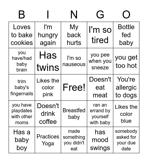 Baby Spritz Ice Breaker Bingo Card