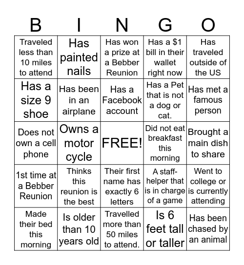 family reunion bingo card template