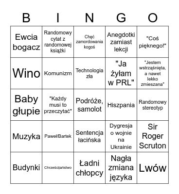 Poezja i poetyka Bingo Card