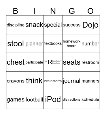 First Day Bingo Card