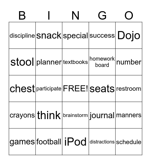 First Day Bingo Card