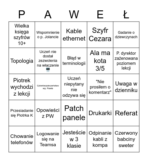 Pawełingo Bingo Card