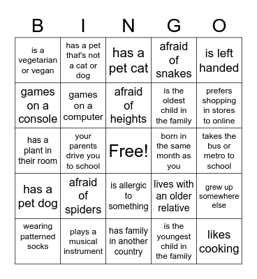 Upper grades bingo Card