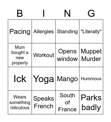 Emily Bingo Card