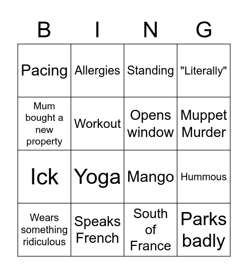 Emily Bingo Card