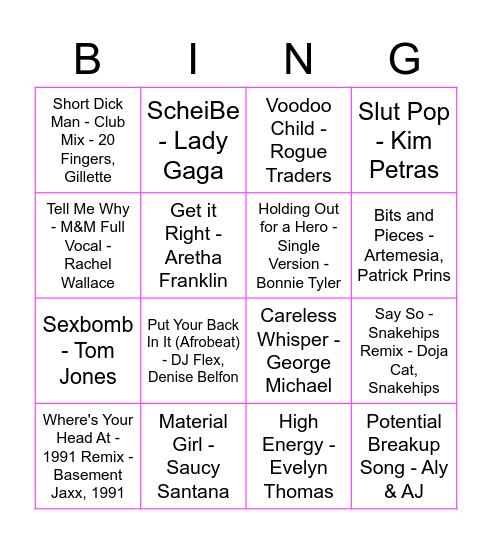 DISCO BINGO Card