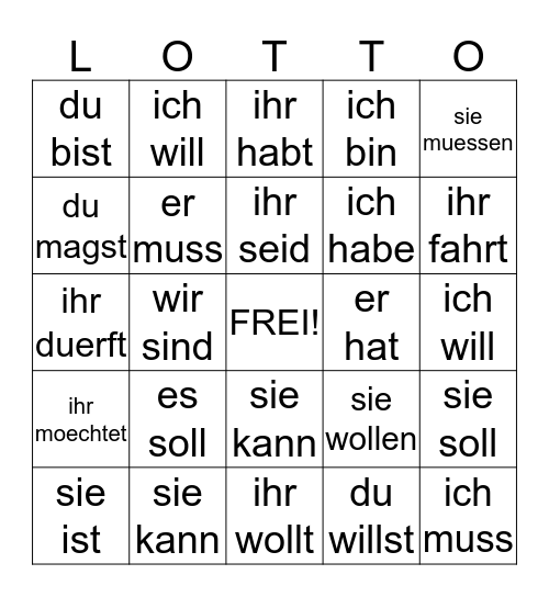 Verben Wiederholen K1-5 Bingo Card