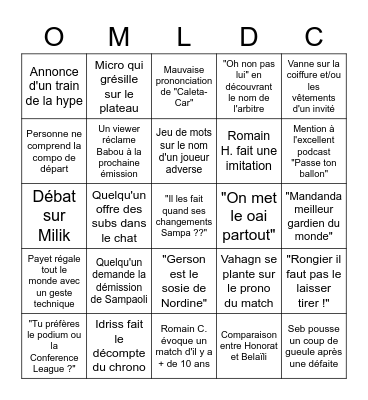 Le Bingo des soirées match du Phocéen Bingo Card