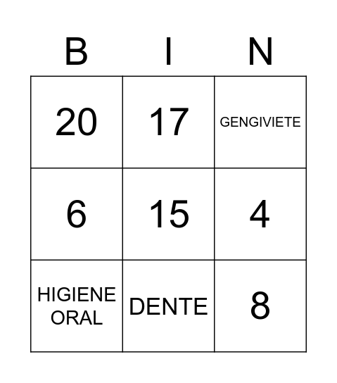 BINGO DA SAÚDE BUCAL Bingo Card