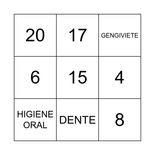 BINGO DA SAÚDE BUCAL Bingo Card