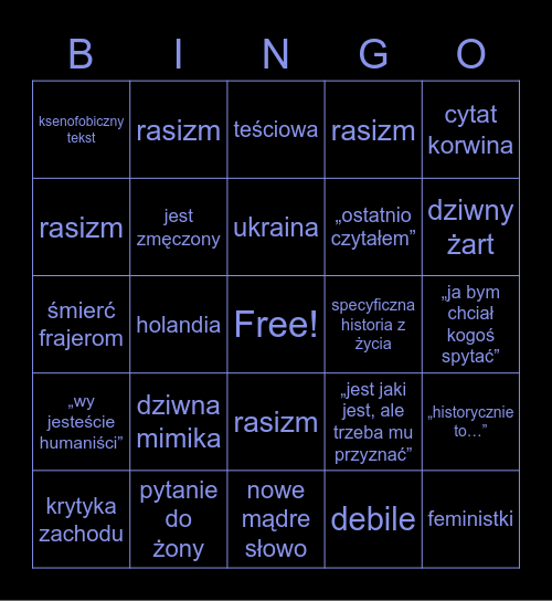grzegorz żak bingo Card