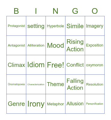 Fiction Bingo Card