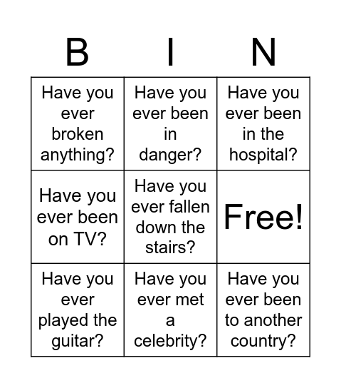 PRESENT PERFECT QUESTIONS Bingo Card