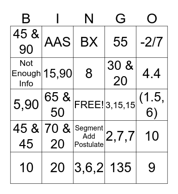 Geometry Chapters 4-5 Bingo Card